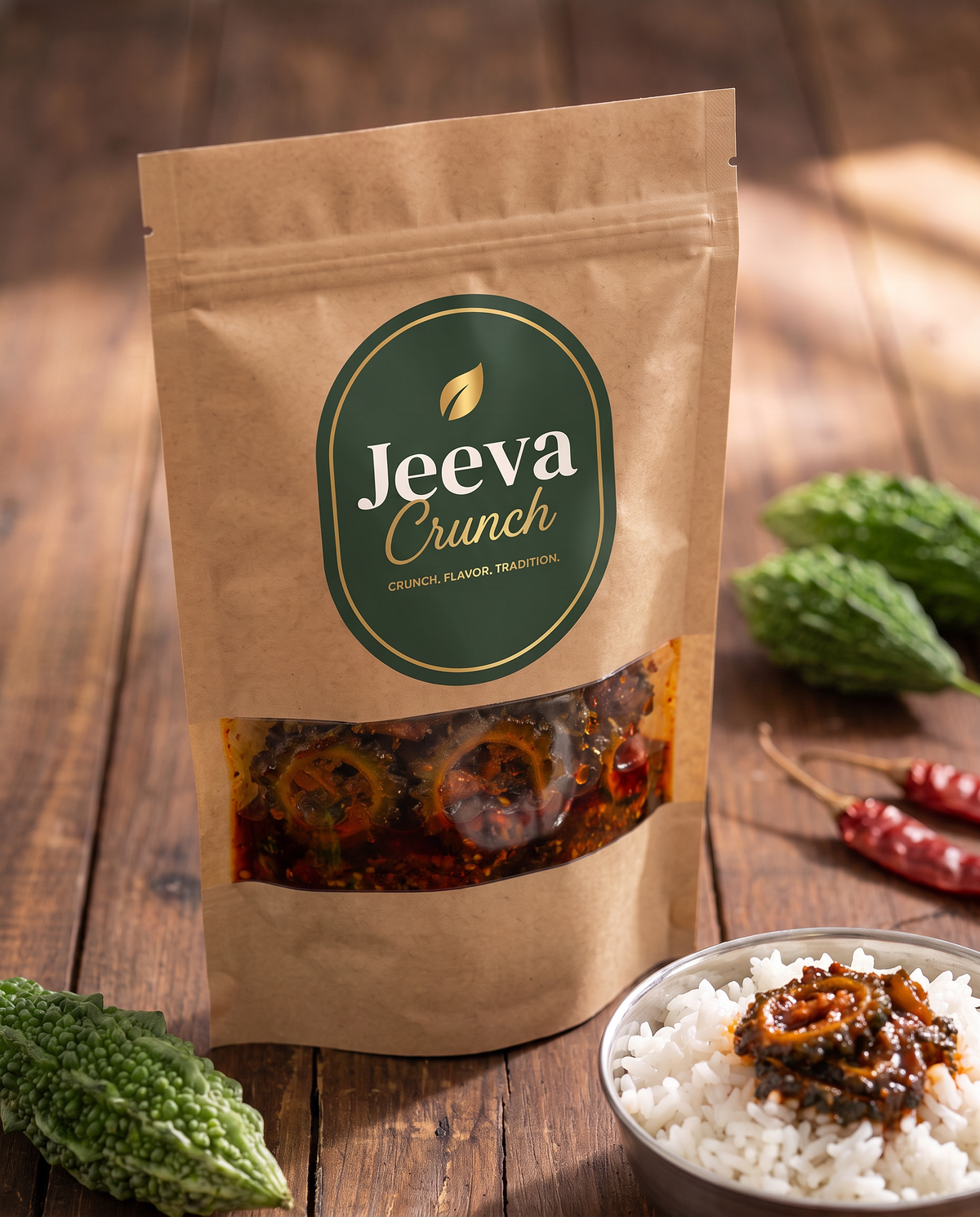 Jeeva Crunch Kakarakaya Pickle kraft pouch