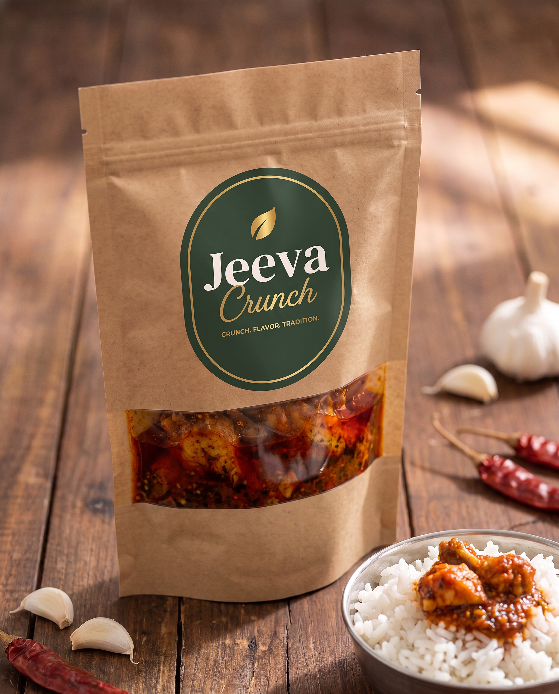 Jeeva Crunch Chicken Bone Pickle kraft pouch