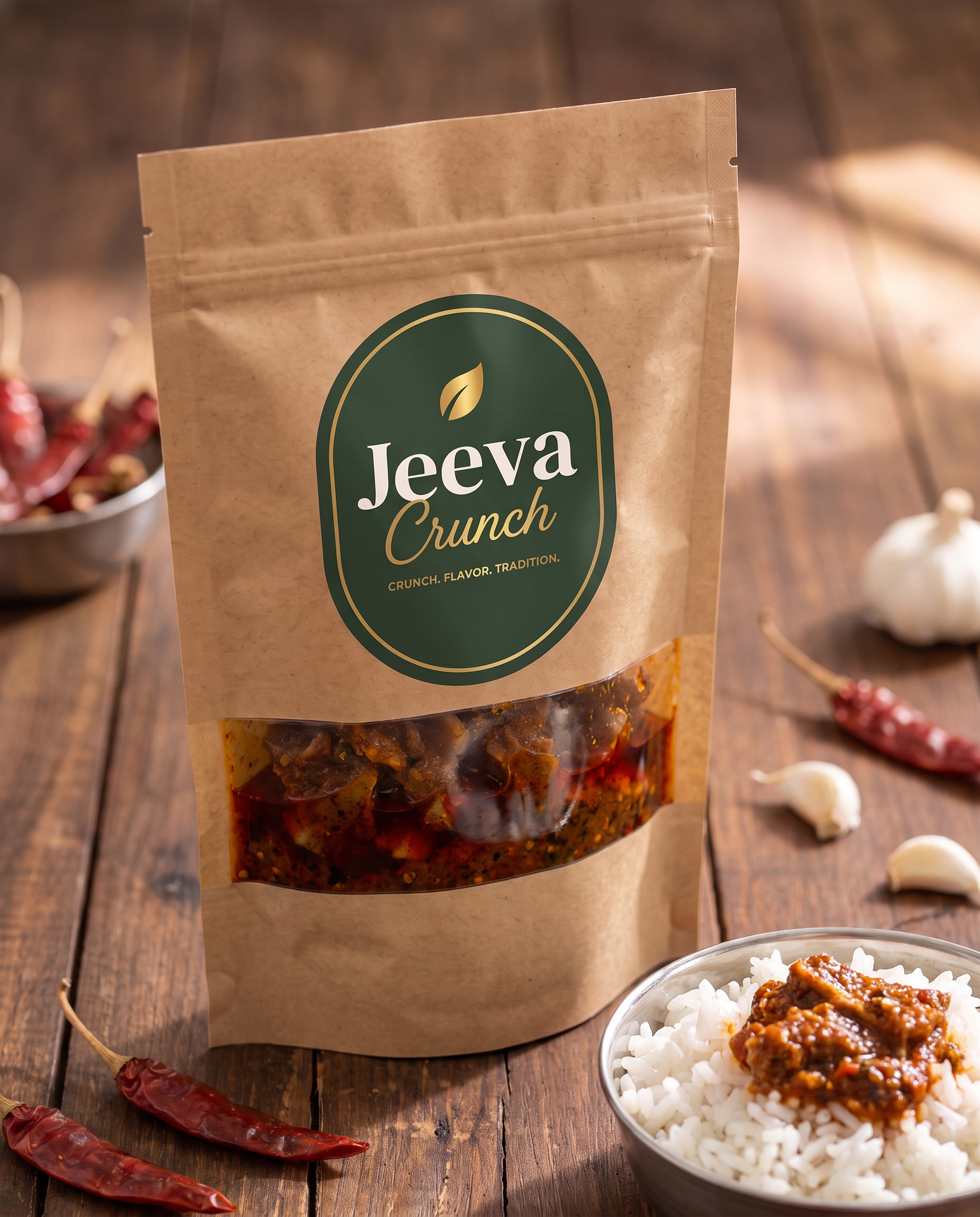 Jeeva Crunch Mutton Bone Pickle kraft pouch